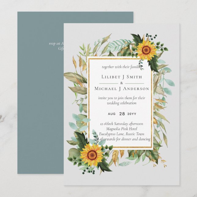 Boho Sunflower Sage Greenery Casamento (Frente/Verso)