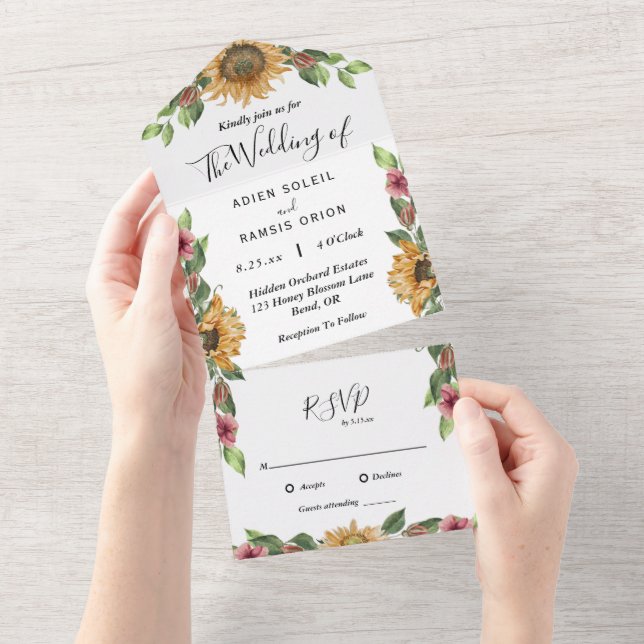 Boho Sunflower Simple RSVP Casamento (Tearaway)