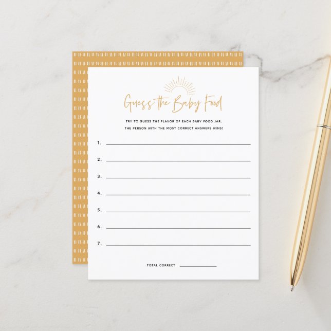 Boho Sunshine Adivinha O Jogo Do Chá de fraldas Da (Frente/Verso In Situ)