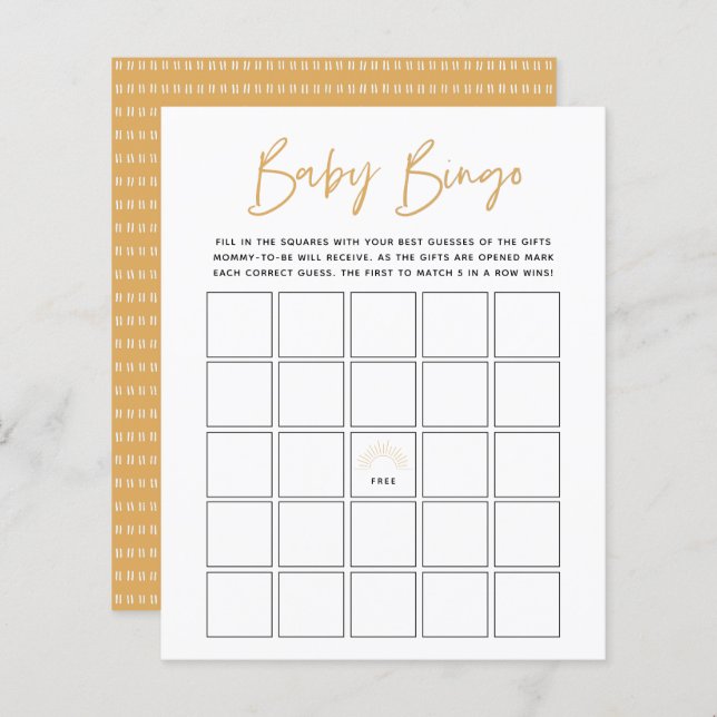 Boho Sunshine Baby Bingo Game (Frente/Verso)