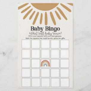 boho sunshine baby bingo, jogo de chá de fraldas