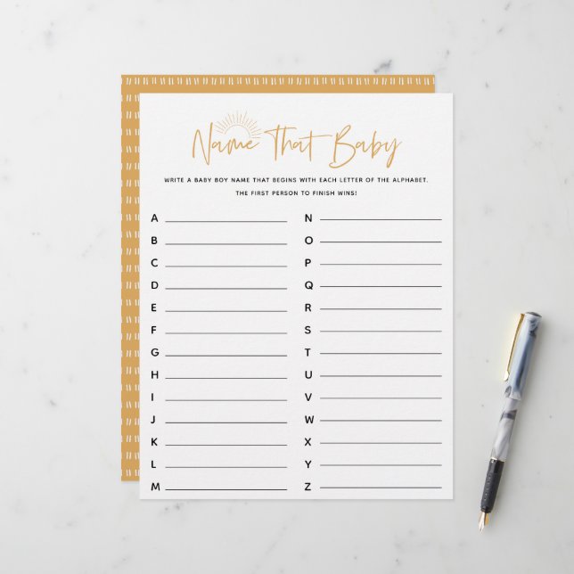 Boho Sunshine Nomeia Esse Jogo De Chá de fraldas (Frente/Verso In Situ)