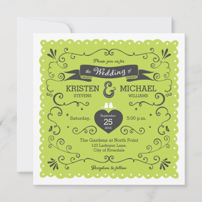 Boho Swirls, Curls, um Casamento Banner & Lovebird (Frente)