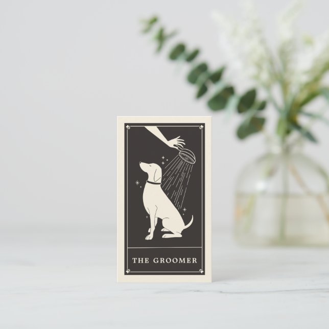 Boho Tarot Dog Groomer cartão de visita (Em pé/Frente)