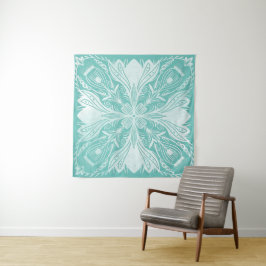 Boho Teal e White Mandala Padrão Tapeçaria
