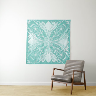 Boho Teal e White Mandala Padrão Tapeçaria