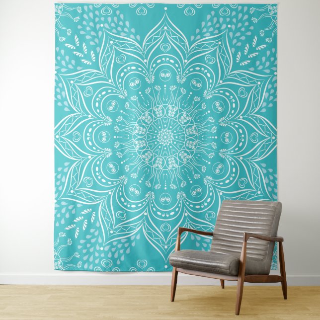 Boho Teal Mandala Tapeçaria (In Situ)