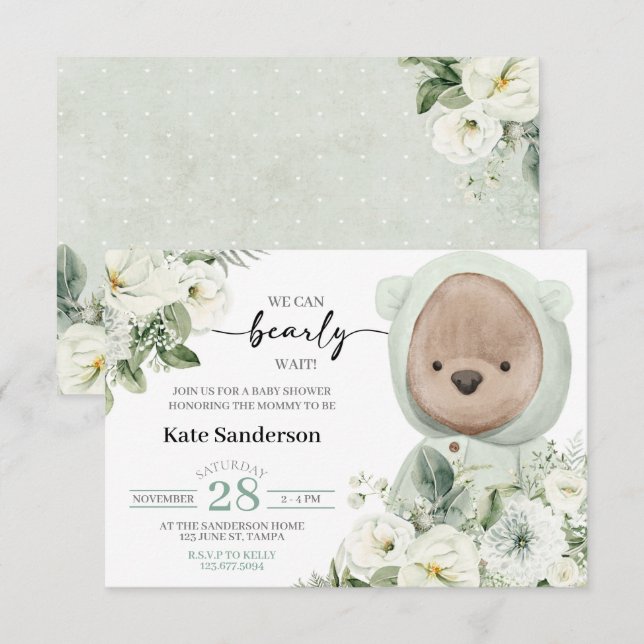 Boho Teddy Bear Bearly Wait Baby Shower Invitation (Frente/Verso)