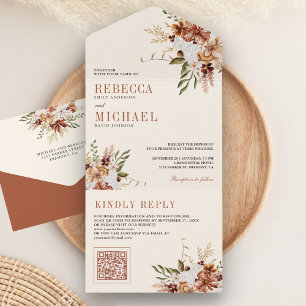 Boho Terracota Floral Silvestre Creme Casamento