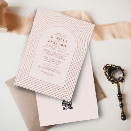 Boho Terracotta Blush Wedch Arch e RSVP Código QR