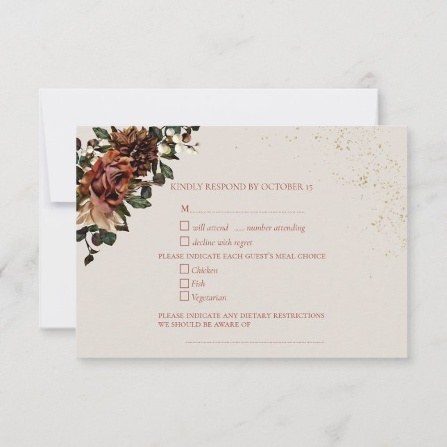 Boho Terracotta Botanical Floral Gold RSVP (Verso)