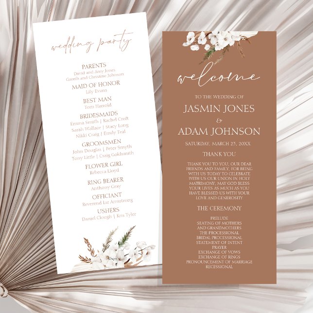 Boho Terracotta Brown Pampas Grass Wedment Program (Boho Terracotta Brown Pampas Grass Wedding Program)