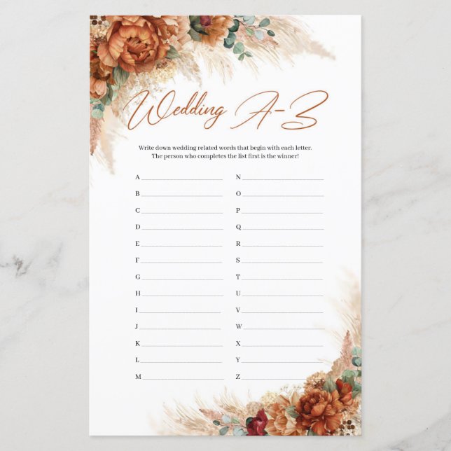 Boho terracotta burgundy pampas Casamento A-Z (Frente)