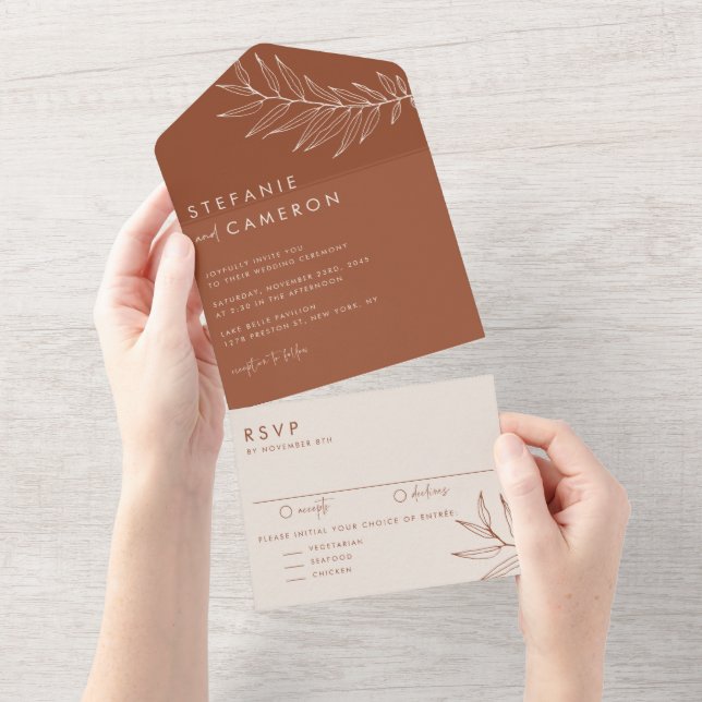 Boho Terracotta Casamento Foliar Minimalista (Tearaway)