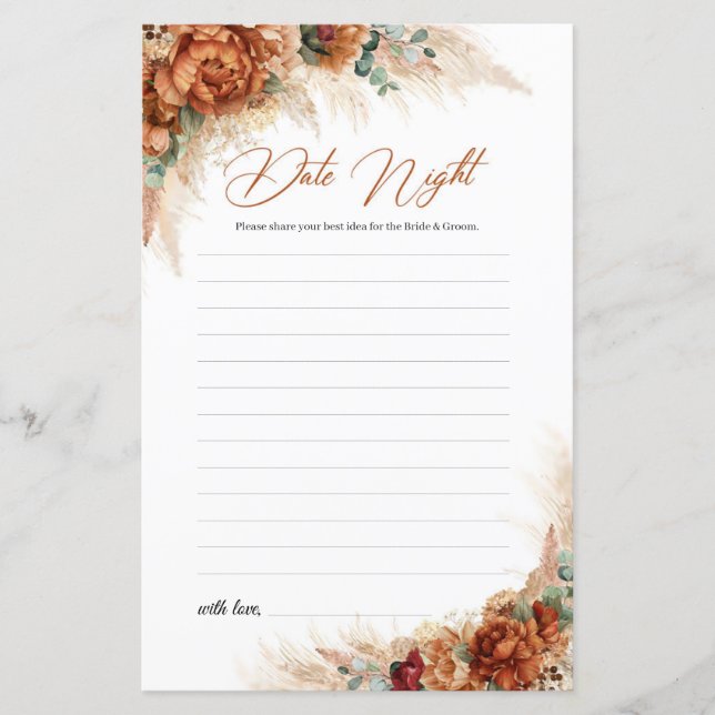 Boho terracotta cobre floral Data ideias noturnas (Frente)