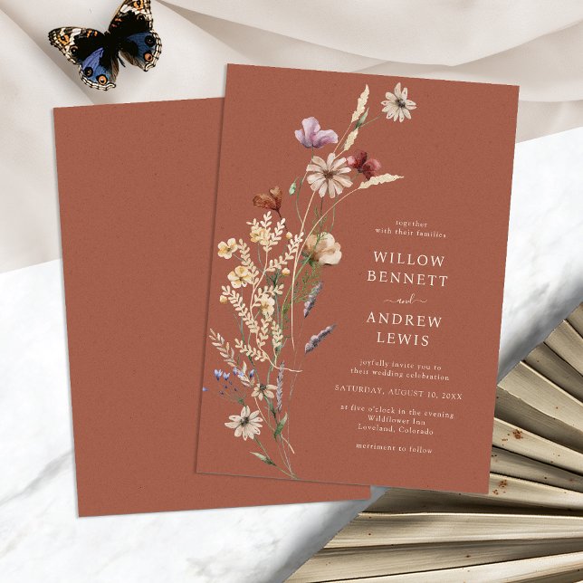 Boho Terracotta Convites De Casamento (Boho Terracotta Wildflower Wedding Invitations by Painted Paperie
)