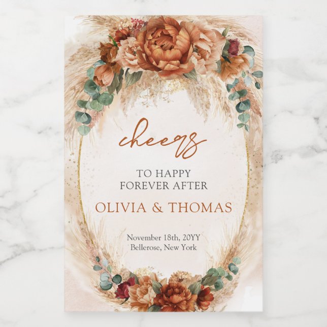 Boho Terracotta e flores burgundy ervas-pampas (Rótulo Único)