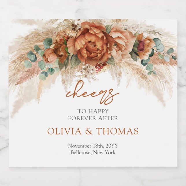 Boho Terracotta e flores burgundy ervas-pampas (Rótulo Único)