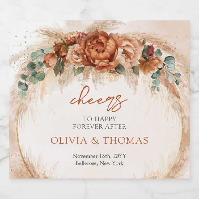 Boho Terracotta e flores burgundy ervas-pampas (Rótulo Único)