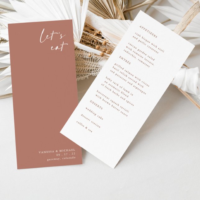 Boho Terracotta Elegante Menu de Casamento Minimal (Criador carregado)