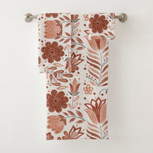 Boho Terracotta Floral Patterno Bath Toalha Conjun