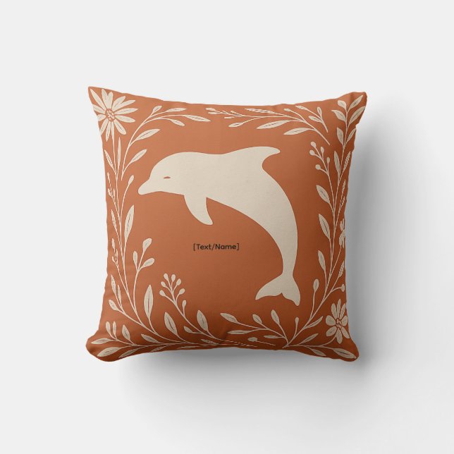 Boho Terracotta Golfinho Almofada | Adicionar Text (Frente)