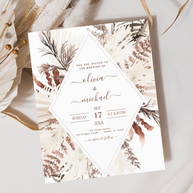 Boho Terracotta Pampas Grass Beige Casamento (Criador carregado)