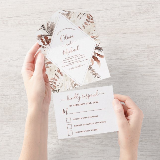 Boho Terracotta Pampas Grass Beige Wedding (Aba destacável)