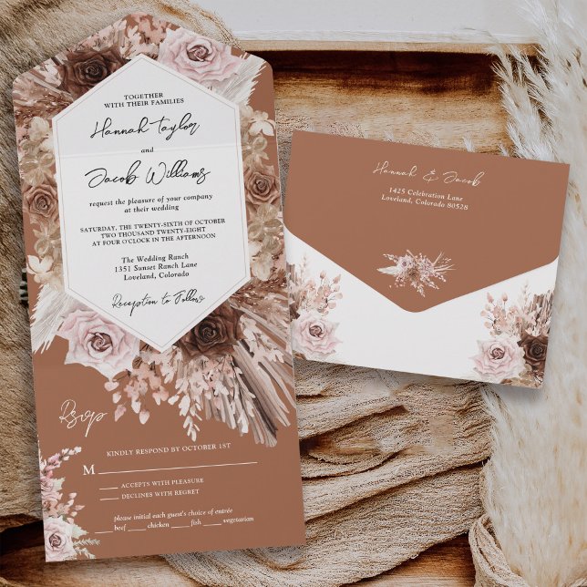 Boho Terracotta Pampas Grass com Casamento RSVP (Criador carregado)