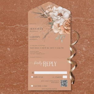 Boho Terracotta Peach & Cream Floral Código QR