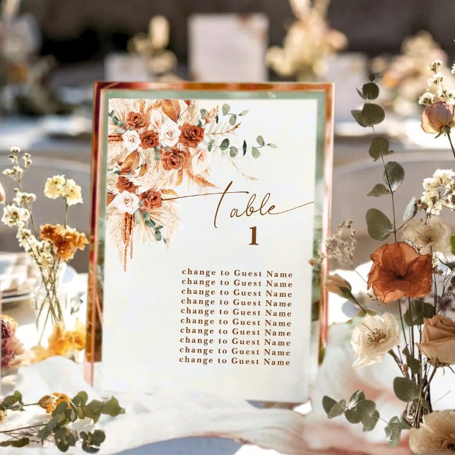 Boho Terracotta Rose Pampas Table 1 Seating Plan (Criador carregado)