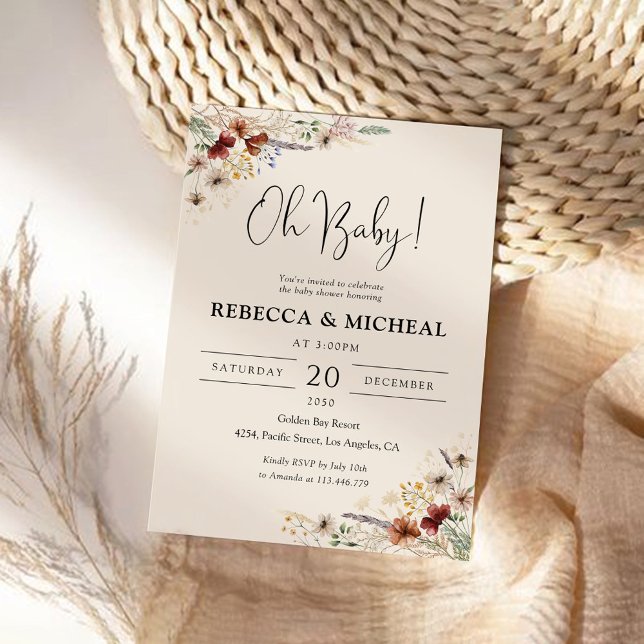 Boho Tiny Wildflower Chá de fraldas Convite (Criador carregado)