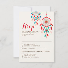 Boho Tribal Feather Dreamcatcher Weding RSVP Card