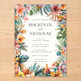 Boho Tropical Floral Casamento Acrílico Convite