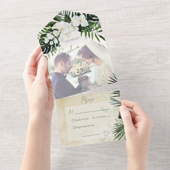 Boho Tropical Greenery Modern Sand Foto PERSONALIZ (Aba destacável)