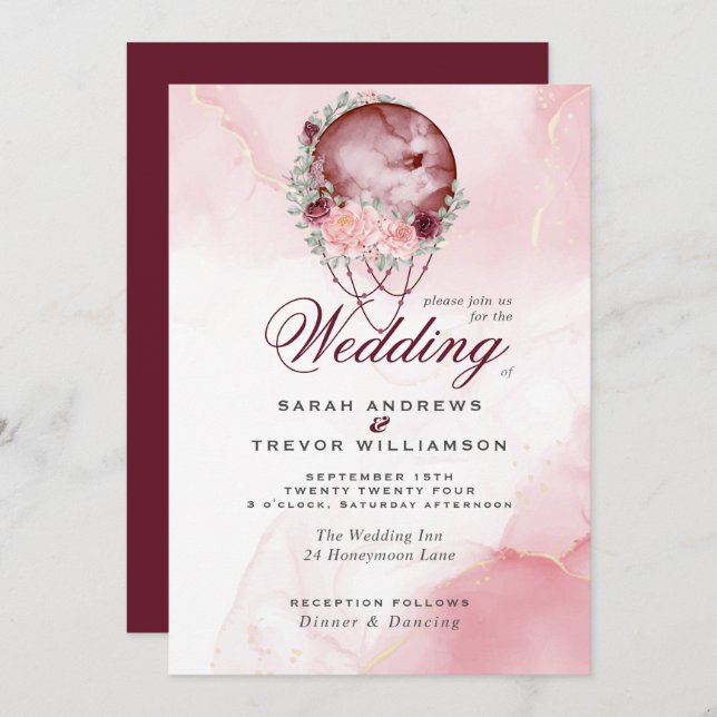 Boho Tudo em Um Casamento Rosa Maroon Moon Convite (Frente/Verso)