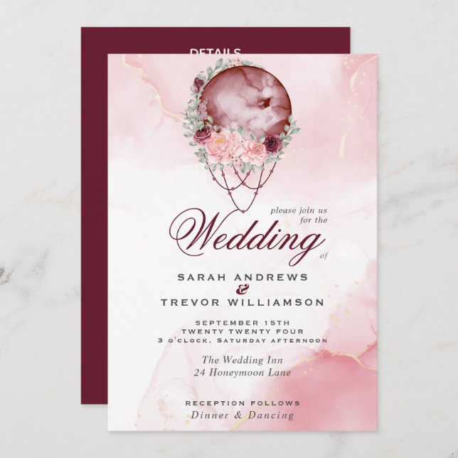 Boho Tudo em Um Casamento Rosa Maroon Moon Convite (Frente/Verso)