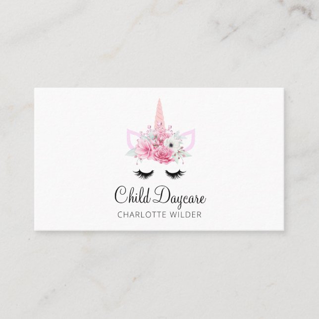 Boho Unicorn Child Daycare Cartão de visita (Frente)