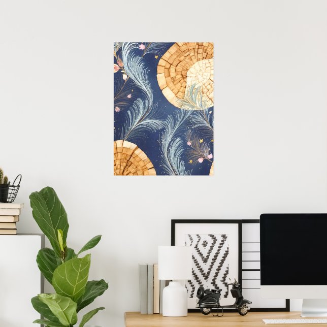 Boho Ventoinha de Grão de Madeira e Poster Botânic (Escritório em casa)