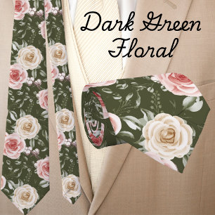 Boho Verde Oliva Escuro Bege Creme Floral Gravata 