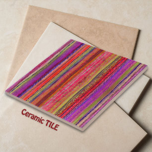 Boho Vintage Vermelho Violeta Listras - 