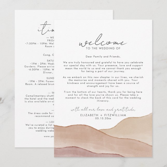 Boho Watercolor Abstrato Bem-Vindo Nota e Itinerár (Frente/Verso)