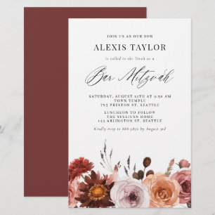 Boho Watercolor Fall Flower Bar Mitzvah Convite