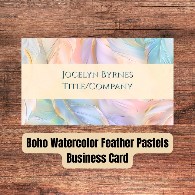 Boho Watercolor Feather Pasters Cartão de visita (Boho Watercolor Feather Pastels Business Card)