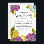 Boho Watercolor Flowers Doce Dezesseis Convite<br><div class="desc">Convite de aniversário romântico com flores amarelas,  púrpuras e de hortelã. Este convite está disponível para outros eventos - perfeito para eventos de primavera.</div>