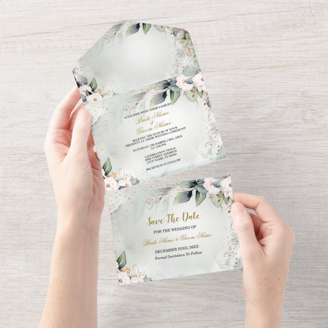 Boho Watercolor Greenery Floral Modern Wedding (Aba destacável)