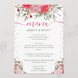 Boho Watercolor Summer Flowers Menu de Casamento