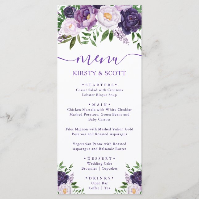 Boho Watercolor Summer Flowers Menu de Casamento (Frente)