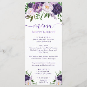 Boho Watercolor Summer Flowers Menu de Casamento