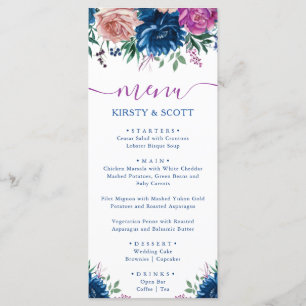 Boho Watercolor Summer Flowers Menu de Casamento
